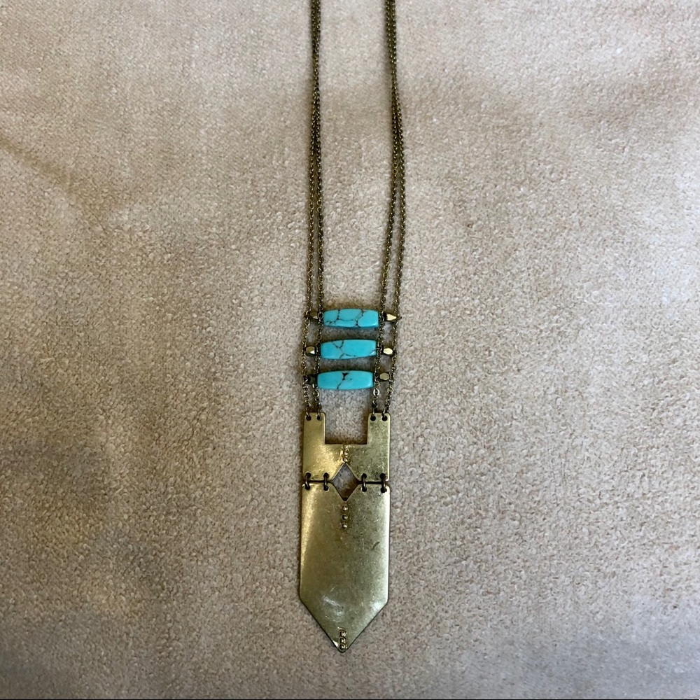 Long Boho Necklace - Gold / Turquoise Stones
